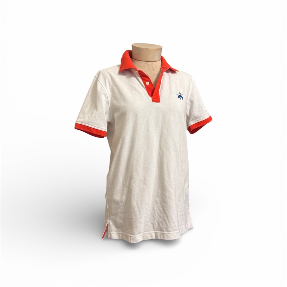 Brooks Brothers White Polo Shirt with Red Trim w/22 on Sleeve Sz S